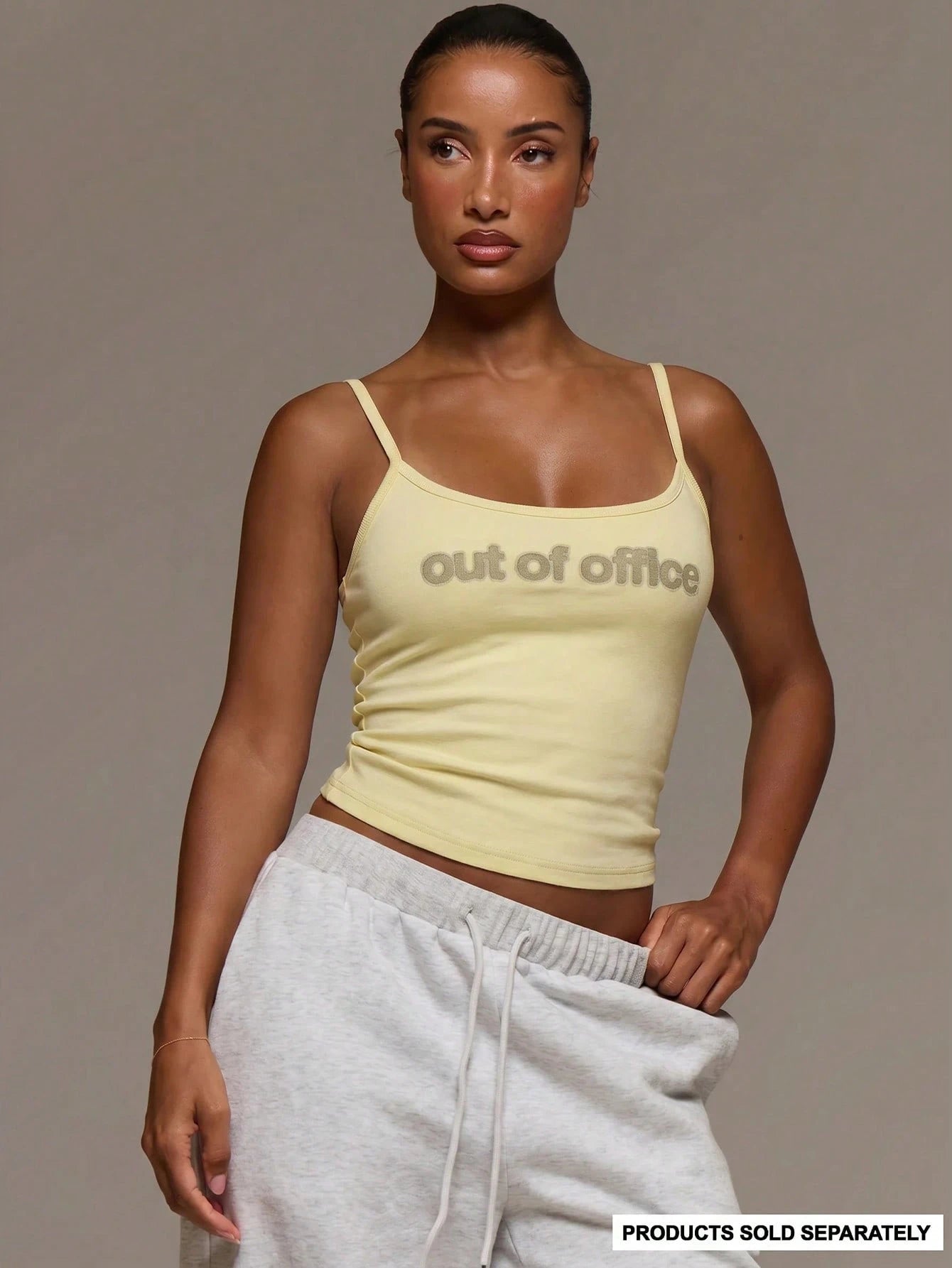 MUSERA Strappy Scoop Neck Graphic 'Out Of Office' Print Fitted Cami Top Cute Everyday Daily Lounge Airport Holidays Vacation Summer Spring Altitude