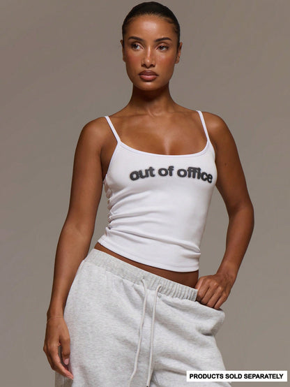 MUSERA Strappy Scoop Neck Graphic 'Out Of Office' Print Fitted Cami Top Cute Everyday Daily Lounge Airport Holidays Vacation Summer Spring Altitude