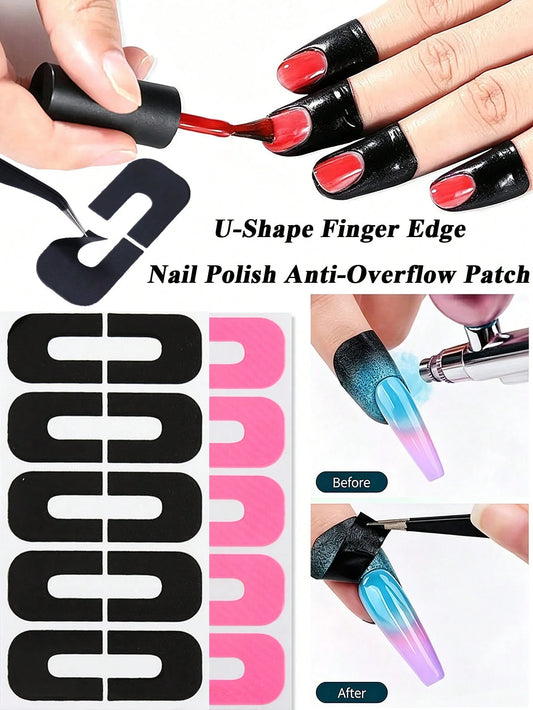 Nail Art Anti-Spill Stickers Beginner U-Shape Finger Edge Nail Polish Anti-Overflow Patch Tearable Nail Gel Silicone Polish UV Gel Painting Manicure Protection Nail Art Tools
