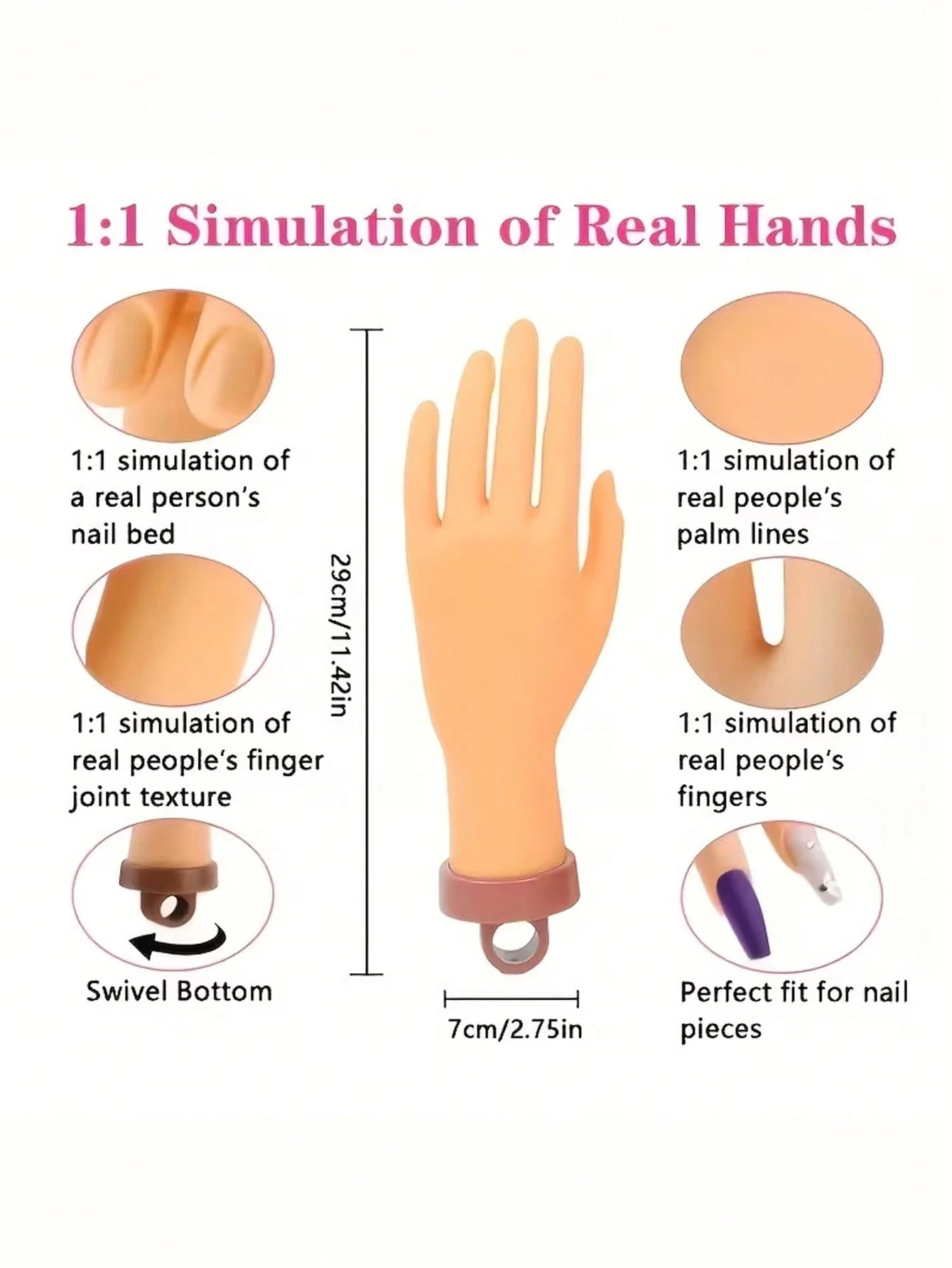 Nail Art Practice Hand Model Stand Set- Realistic Palm & Flexible Fingers, Suitable For Nail Training