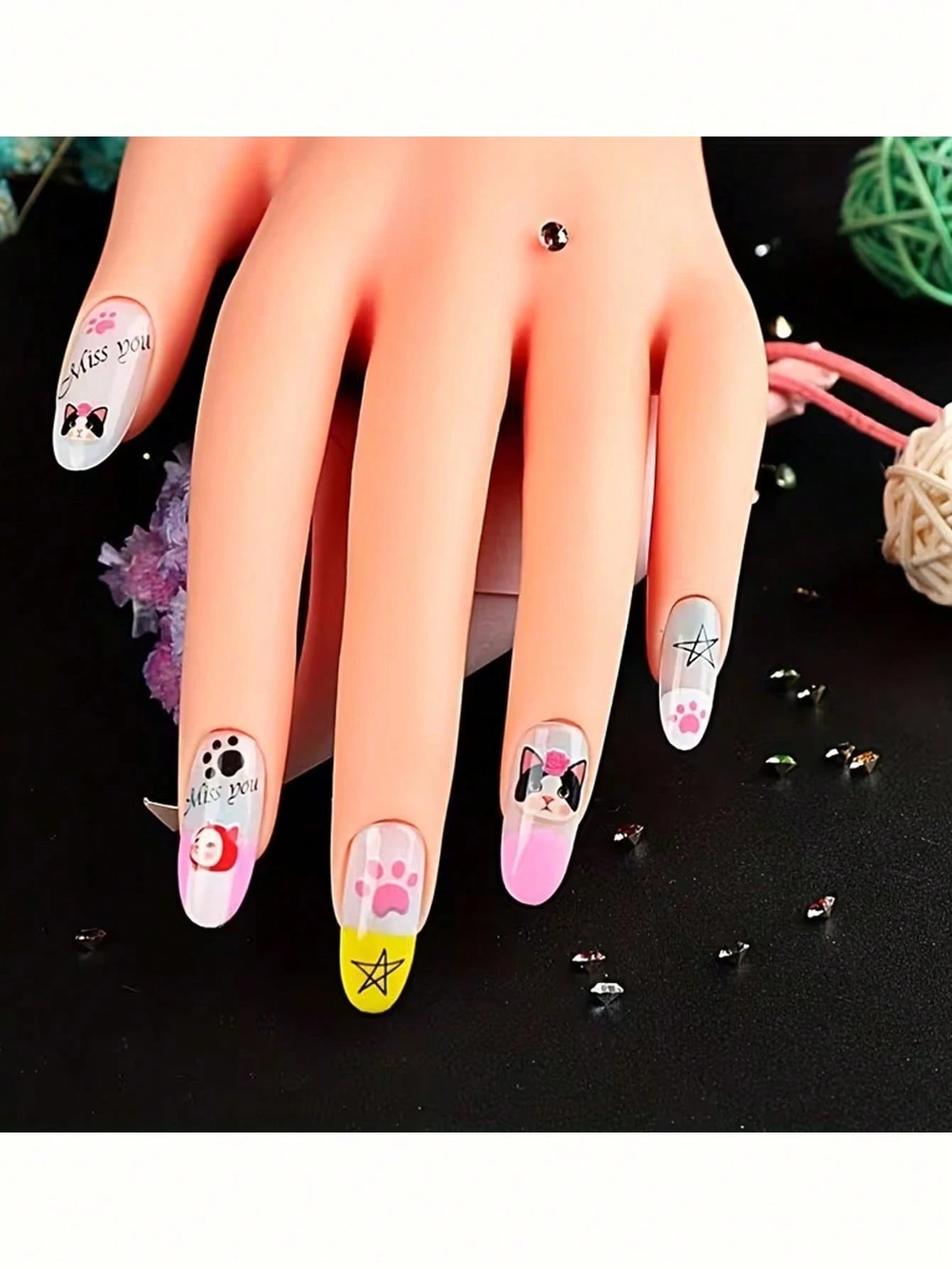 Nail Art Practice Hand Model Stand Set- Realistic Palm & Flexible Fingers, Suitable For Nail Training