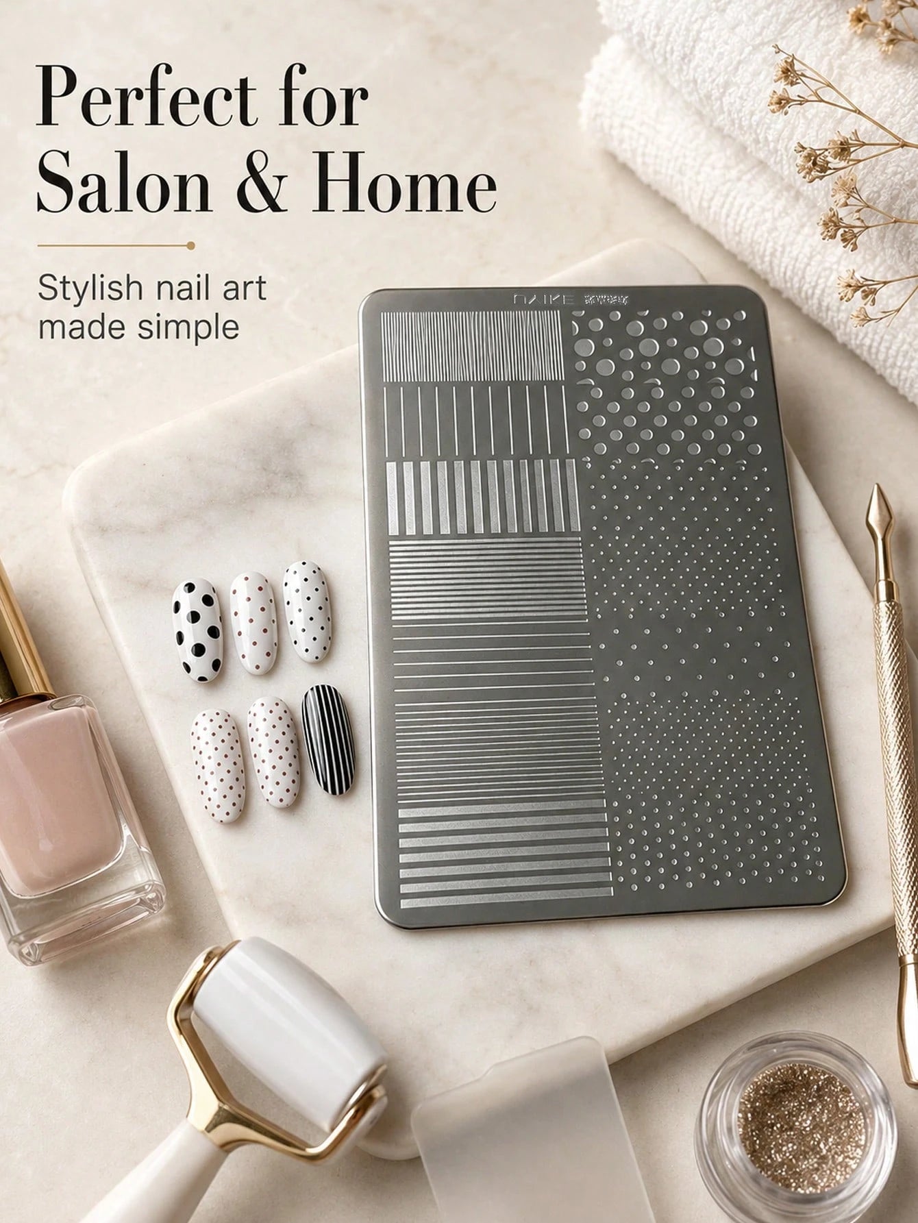 Nail Art Printing Steel Plate Striped Polka Dot French Style Nail Stamping Template, Nail Art Tools For Nail Technicians