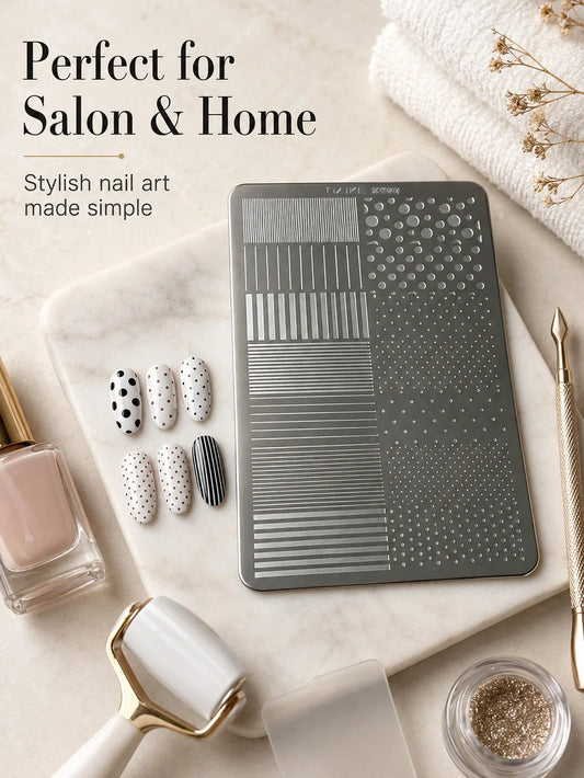 Nail Art Printing Steel Plate Striped Polka Dot French Style Nail Stamping Template, Nail Art Tools For Nail Technicians