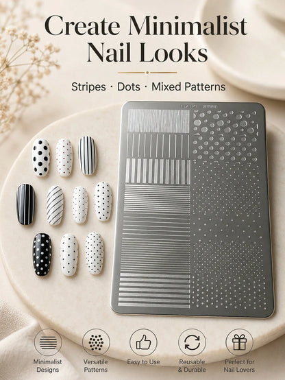 Nail Art Printing Steel Plate Striped Polka Dot French Style Nail Stamping Template, Nail Art Tools For Nail Technicians