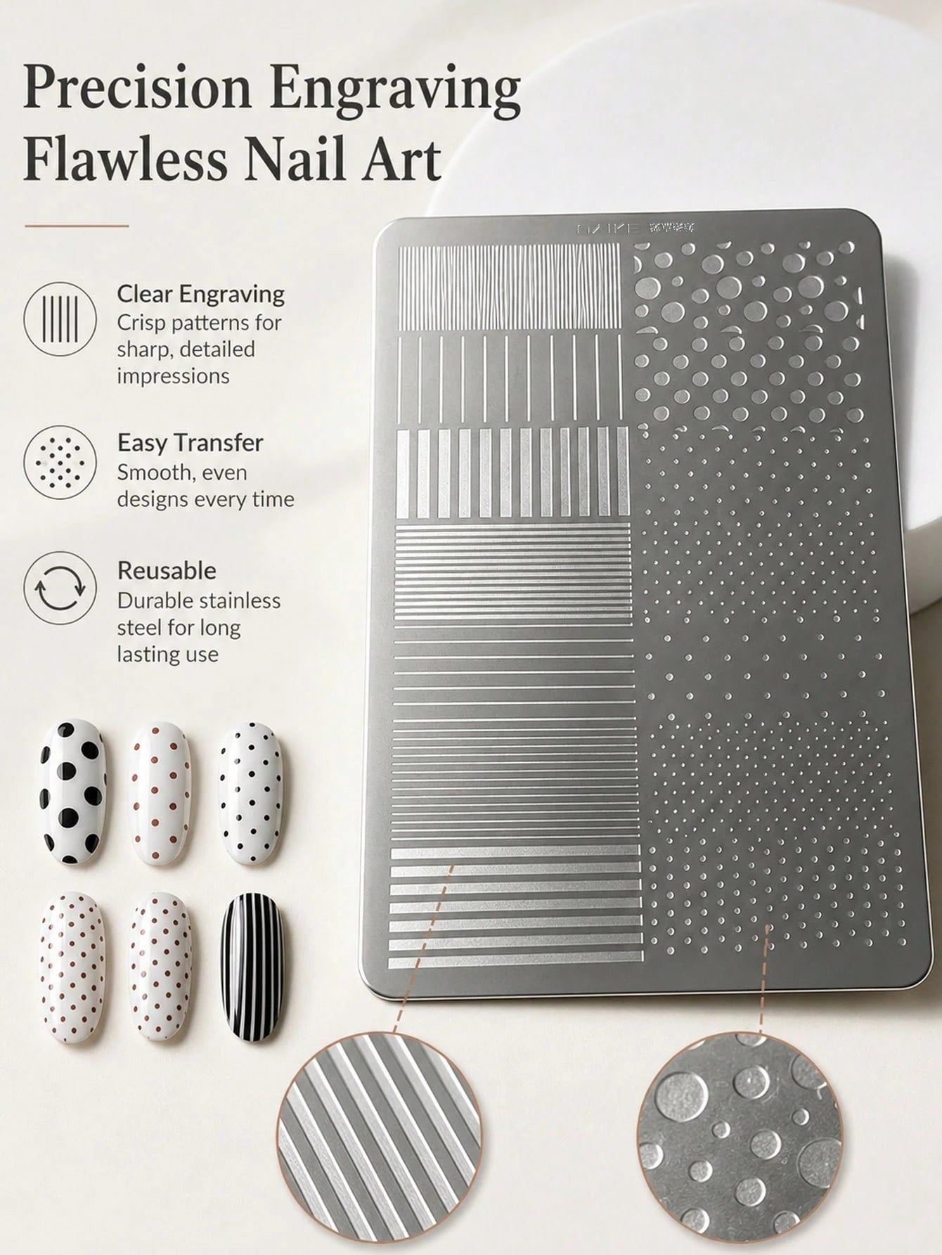 Nail Art Printing Steel Plate Striped Polka Dot French Style Nail Stamping Template, Nail Art Tools For Nail Technicians