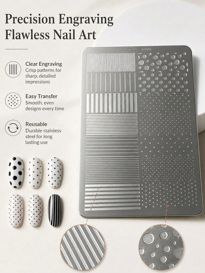 Nail Art Printing Steel Plate Striped Polka Dot French Style Nail Stamping Template, Nail Art Tools For Nail Technicians