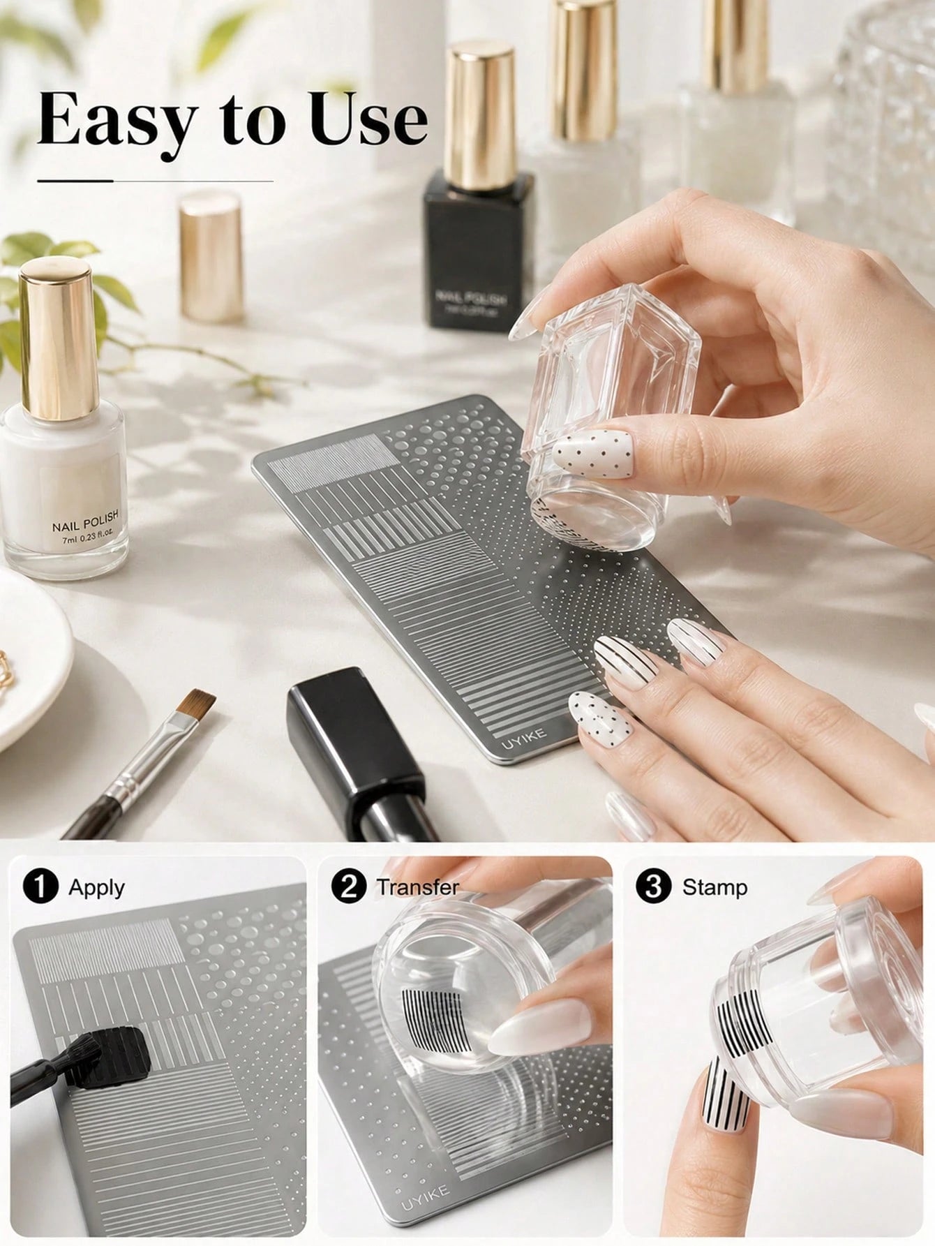 Nail Art Printing Steel Plate Striped Polka Dot French Style Nail Stamping Template, Nail Art Tools For Nail Technicians