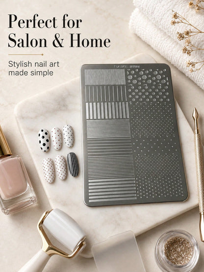 Nail Art Printing Steel Plate Striped Polka Dot French Style Nail Stamping Template, Nail Art Tools For Nail Technicians