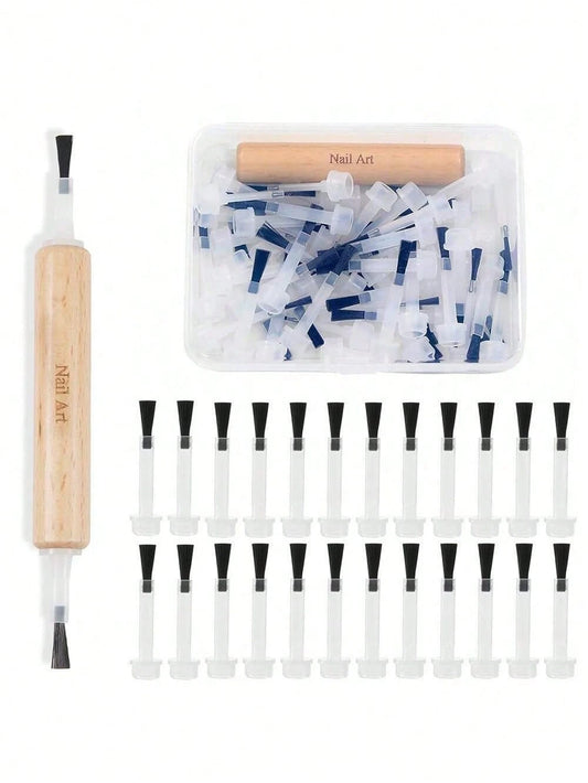 Nail Art Special Double Head Nail Polish Brush 50pcs Disposable Nail Polish Brush Solid Wood Round Head Bristle Brush Replaceable Brush Head Widget, Delicate Bristle Brush, Double Head Replaceable