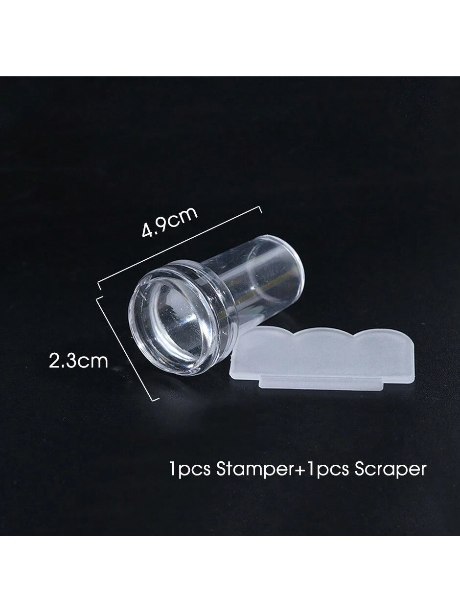 Nail Art Tool Kit 2.3- Clear Silicone Nail Stamping Plate And Scraper Set For DIY Nail Decoration With French Manicure Stamping And Nail Polish Transfer Printing