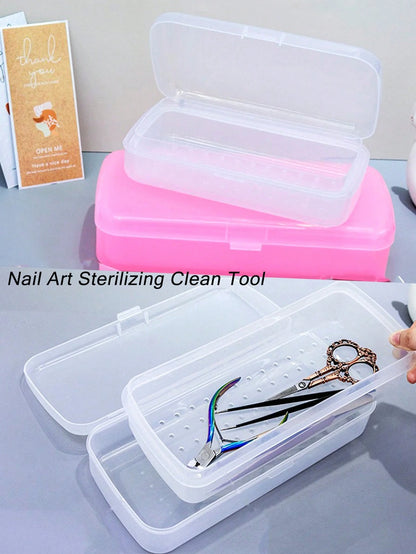 Nail Art Tool Sterilizer Trays- Portable, Transparent Plastic Storage Boxes With Strainers For Tweezers & Manicure Tools, Nail Art Supplies, Sleek Design, Durable Construction