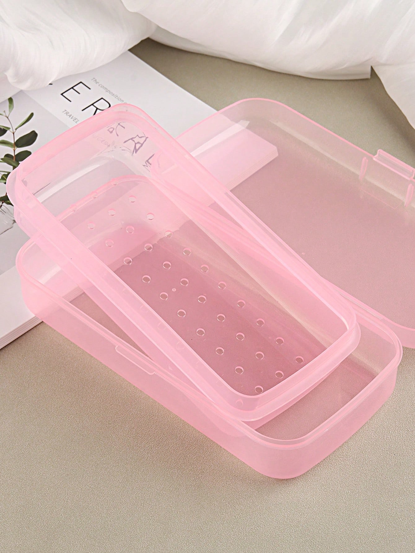 Nail Art Tool Sterilizer Trays- Portable, Transparent Plastic Storage Boxes With Strainers For Tweezers & Manicure Tools, Nail Art Supplies, Sleek Design, Durable Construction