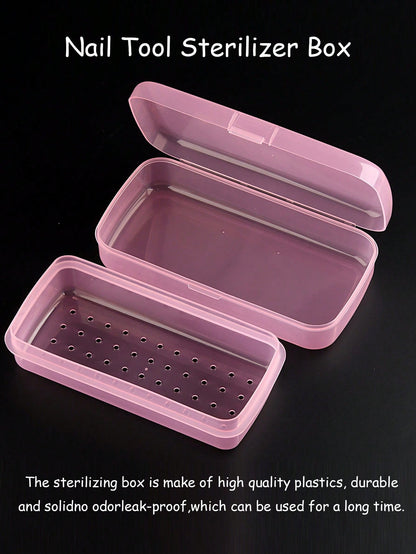 Nail Art Tool Sterilizer Trays- Portable, Transparent Plastic Storage Boxes With Strainers For Tweezers & Manicure Tools, Nail Art Supplies, Sleek Design, Durable Construction