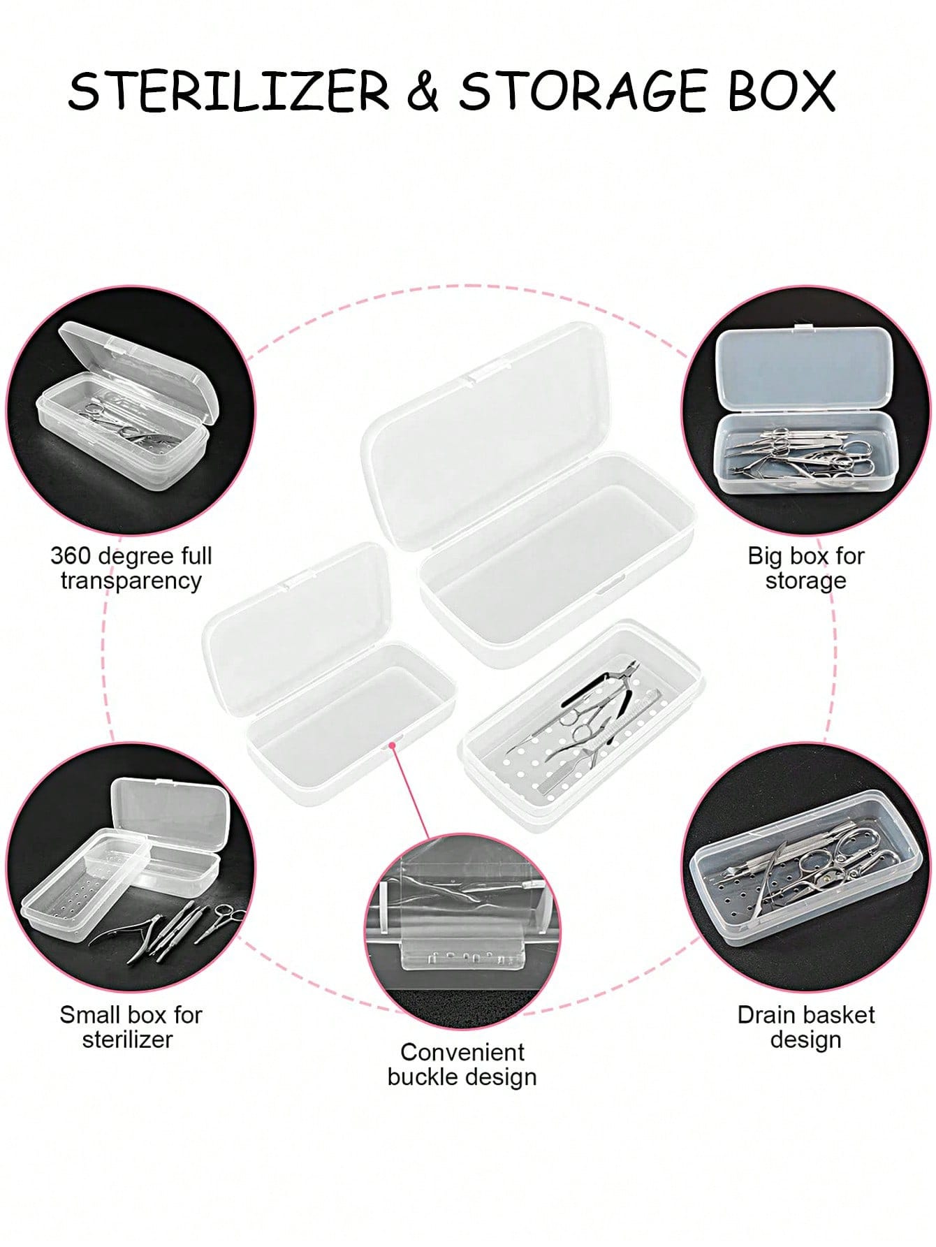Nail Art Tool Sterilizer Trays- Portable, Transparent Plastic Storage Boxes With Strainers For Tweezers & Manicure Tools, Nail Art Supplies, Sleek Design, Durable Construction