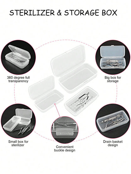 Nail Art Tool Sterilizer Trays- Portable, Transparent Plastic Storage Boxes With Strainers For Tweezers & Manicure Tools, Nail Art Supplies, Sleek Design, Durable Construction