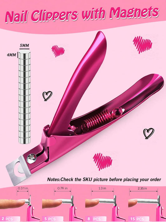 Nail Clippers, Purple Adjustable Nail Clippers With 15 Magnets And Size Adjuster, Fake Nail Magnets, Stainless Steel Fake Nail Tip Clippers, Suitable For Acrylic/Fake Nails, Sharp Blade Tool For Manic