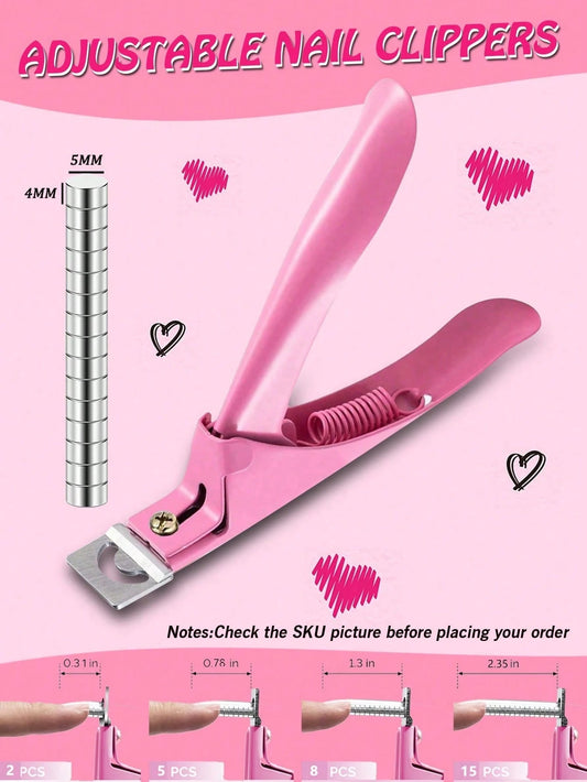 Nail Clippers, Pink/Purple Adjustable Nail Clippers With 15pcs Magnetic Size Guide, Stainless Steel Fake Nail Tip Clippers For Acrylic Nails, Sharp Manicure And Pedicure Clippers, Nail Care Tools, Gif