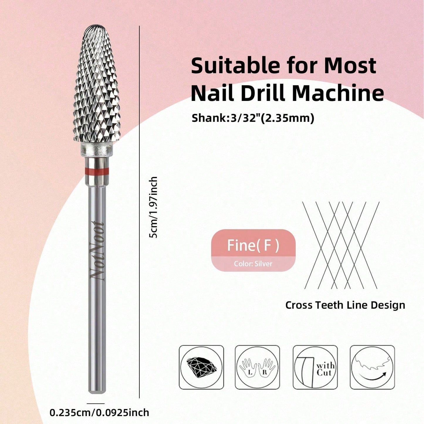 Nail Drill Bit, 3/32" Professional Cone-Shaped Nail Drill Bit, Suitable For Manicure, Pedicure, Trimming, Filing And Nail Care