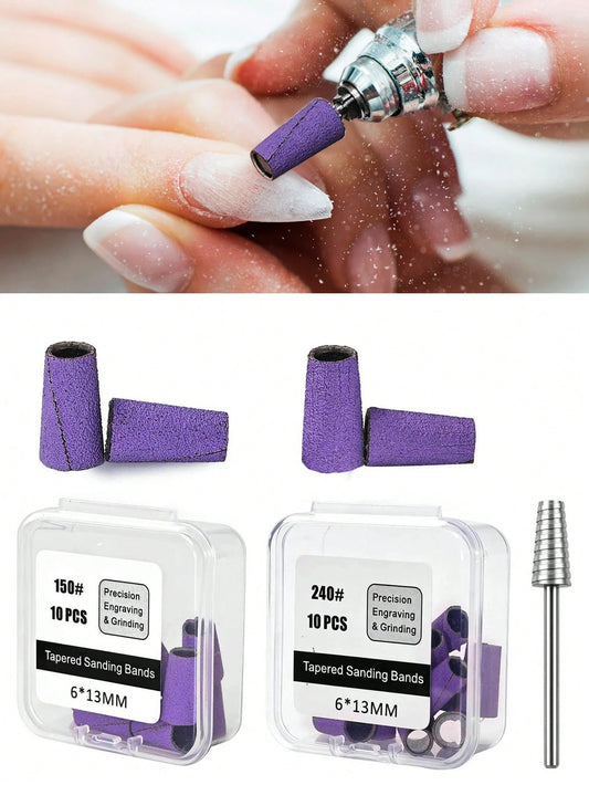 Nail Sanding Bands New Tapered Barrel Sanding Cap 150/240# Grit Kit For Gel Polish Removal Manicure Pedicure Professional Tools