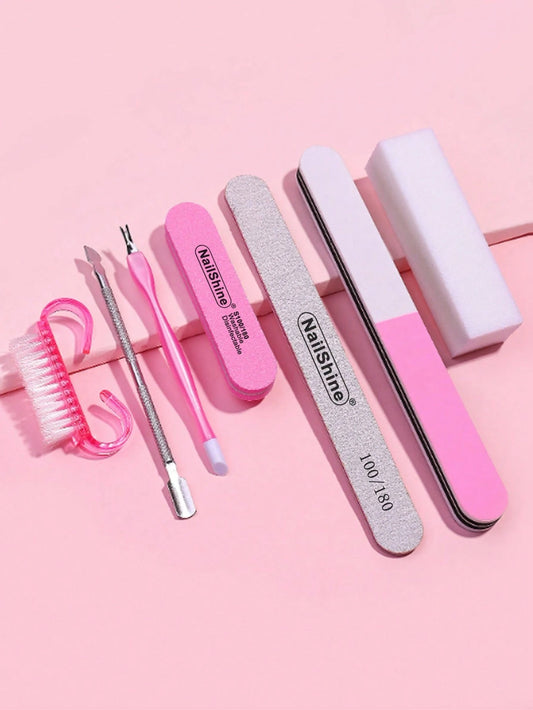NailShine 7pcs Nail Care Tool Kit Manicure Set: Nail File, Buffer, Polisher, Cuticle Pusher, Nail Art Tools For Press On Nails, Grooming Supplies