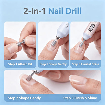 NEUZOJIT 2 In 1 Electric Nail Drill With Built-In UV Light, Rechargeable Portable Nail File Machine With Multiple Nail Drill Bits For Gel Nail Polishing And Curing DIY Manicure