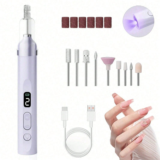 NEUZOJIT Cordless Electric Nail Drill With LED Light & UV Lamp, Rechargeable Manicure Pedicure Kit, Hand Foot Care Tool, Nail File Set For Thick Nail Toenail Cuticle Removal, Professional Nail Drill