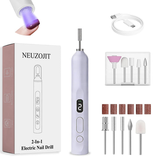 NEUZOJIT Portable Electric Nail Drill Pen With Built-In UV Nail Lamp, Wireless Rechargeable Manicure Pedicure Tool Set, Gel Nail Remover Polishing Machine For Home Use(151 Chars)
