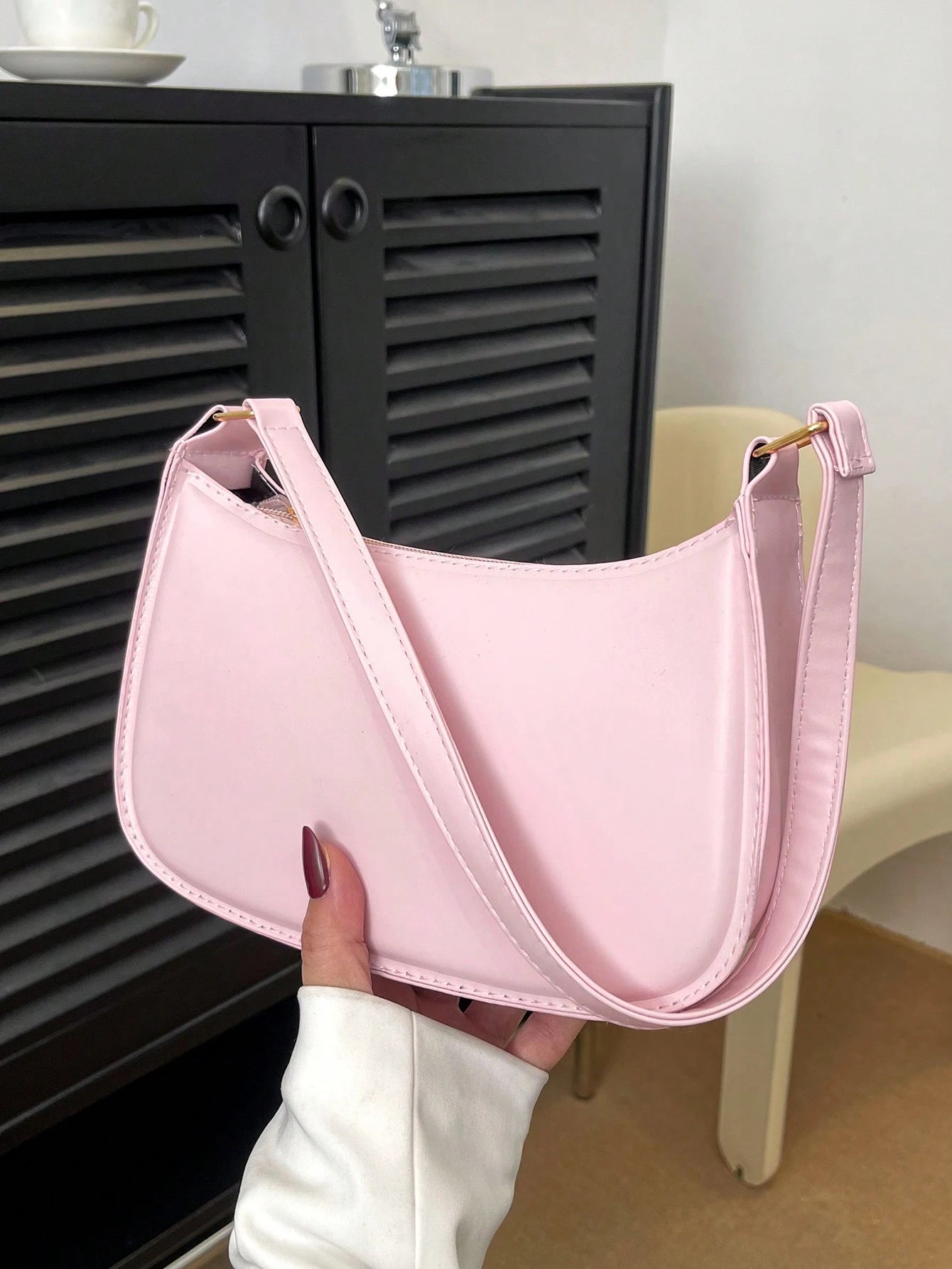 New 2025 Spring/Summer Fashion Simple Solid Pink Shoulder Bag, Casual Commuter Underarm Bag, Small Tote Handbag, Daily Carry, Suitable For Teen Girls, College Students, Young Women, Office, School, Wo