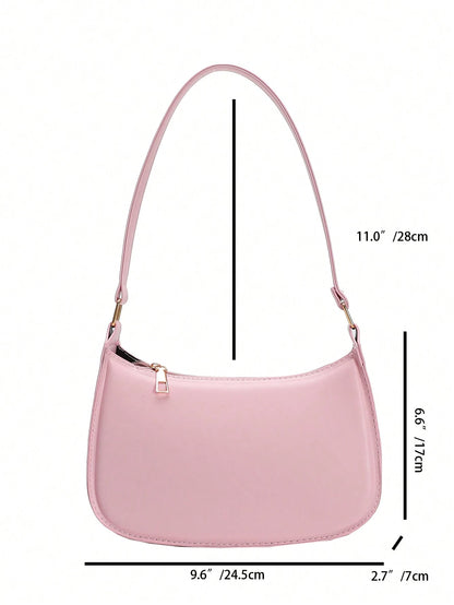 New 2025 Spring/Summer Fashion Simple Solid Pink Shoulder Bag, Casual Commuter Underarm Bag, Small Tote Handbag, Daily Carry, Suitable For Teen Girls, College Students, Young Women, Office, School, Wo