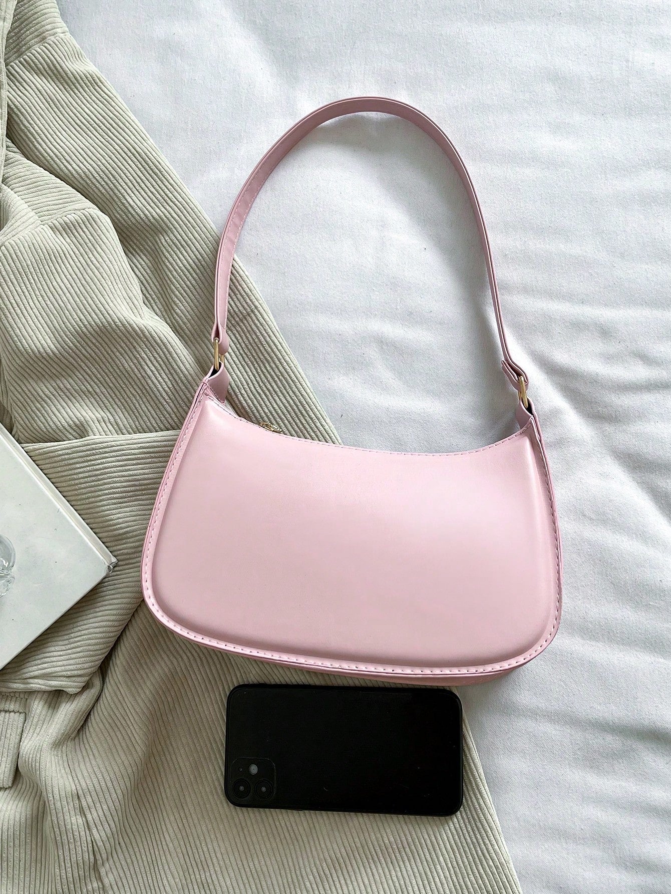 New 2025 Spring/Summer Fashion Simple Solid Pink Shoulder Bag, Casual Commuter Underarm Bag, Small Tote Handbag, Daily Carry, Suitable For Teen Girls, College Students, Young Women, Office, School, Wo