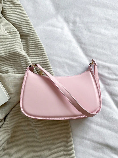 New 2025 Spring/Summer Fashion Simple Solid Pink Shoulder Bag, Casual Commuter Underarm Bag, Small Tote Handbag, Daily Carry, Suitable For Teen Girls, College Students, Young Women, Office, School, Wo