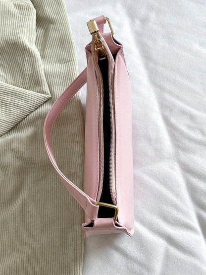 New 2025 Spring/Summer Fashion Simple Solid Pink Shoulder Bag, Casual Commuter Underarm Bag, Small Tote Handbag, Daily Carry, Suitable For Teen Girls, College Students, Young Women, Office, School, Wo