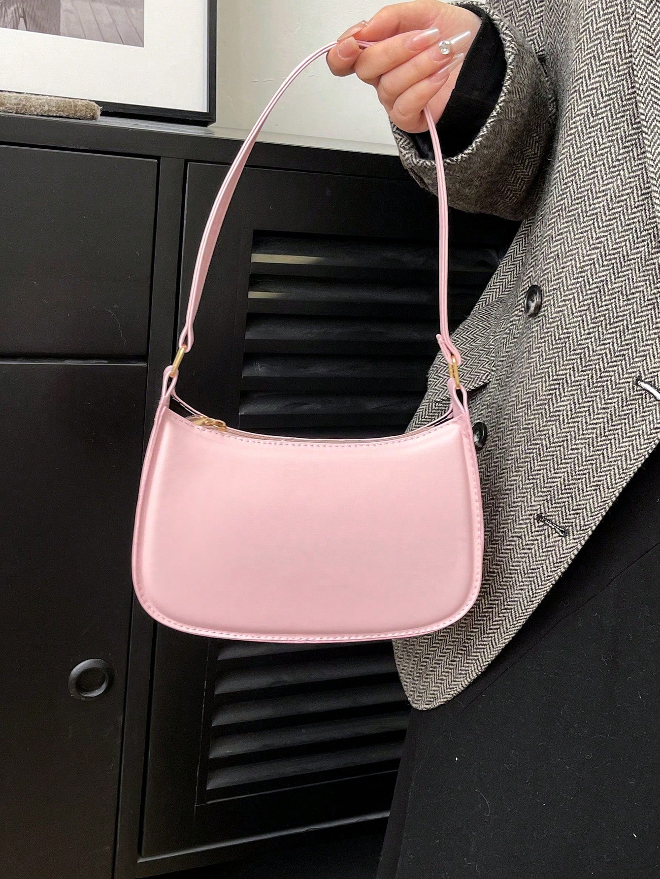New 2025 Spring/Summer Fashion Simple Solid Pink Shoulder Bag, Casual Commuter Underarm Bag, Small Tote Handbag, Daily Carry, Suitable For Teen Girls, College Students, Young Women, Office, School, Wo
