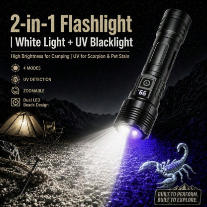 [New Arrival]2/1PCS High-Powered 2-In-1Flashlight Zoomable With Convex Lens,White&UV Light Telescopic Focus Flashlight,Portable Flashlight For Camping,Hiking,Scorpion Hunting,Currency Check,Emergency