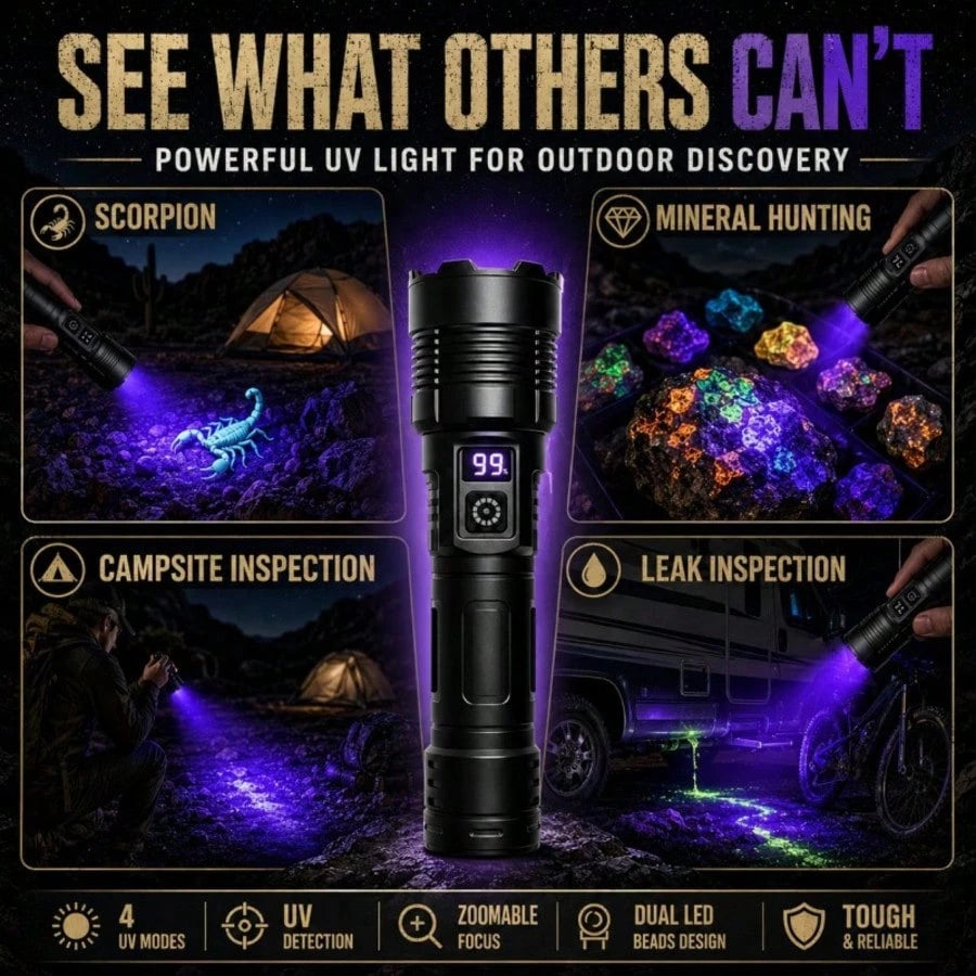 [New Arrival]2/1PCS High-Powered 2-In-1Flashlight Zoomable With Convex Lens,White&UV Light Telescopic Focus Flashlight,Portable Flashlight For Camping,Hiking,Scorpion Hunting,Currency Check,Emergency