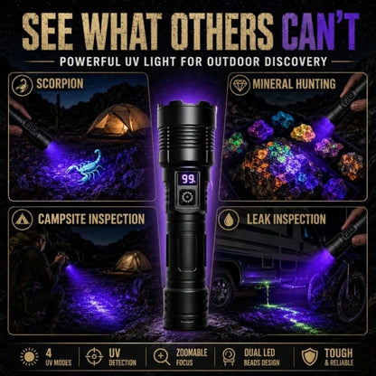 [New Arrival]2/1PCS High-Powered 2-In-1Flashlight Zoomable With Convex Lens,White&UV Light Telescopic Focus Flashlight,Portable Flashlight For Camping,Hiking,Scorpion Hunting,Currency Check,Emergency
