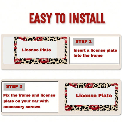[New Arrival] 2D Flat K-Type Car License Plate Frame, 1-Piece Leopard Print Red Lip Print License Plate Frame- Gold-Tone Black/White/Beige License Plate Cover, Designed Specifically For SUVs And Truc