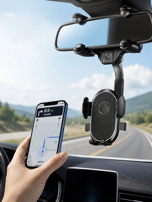 New Car Rearview Mirror Gravity Navigation Phone Holder- Universal Car Rearview Mirror Phone Mount, 360° Rotatable, One-Hand Operation, Fits 4.0"-7.0" Phones, Non-Obstructive Navigation Holder With G