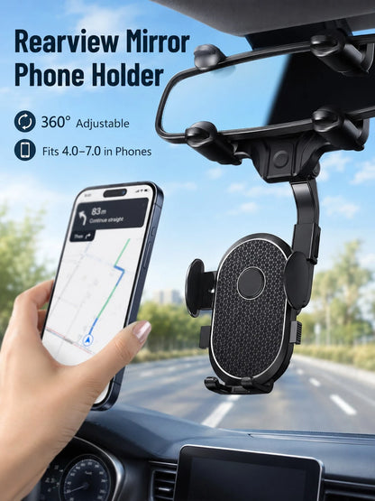 New Car Rearview Mirror Gravity Navigation Phone Holder- Universal Car Rearview Mirror Phone Mount, 360° Rotatable, One-Hand Operation, Fits 4.0"-7.0" Phones, Non-Obstructive Navigation Holder With G