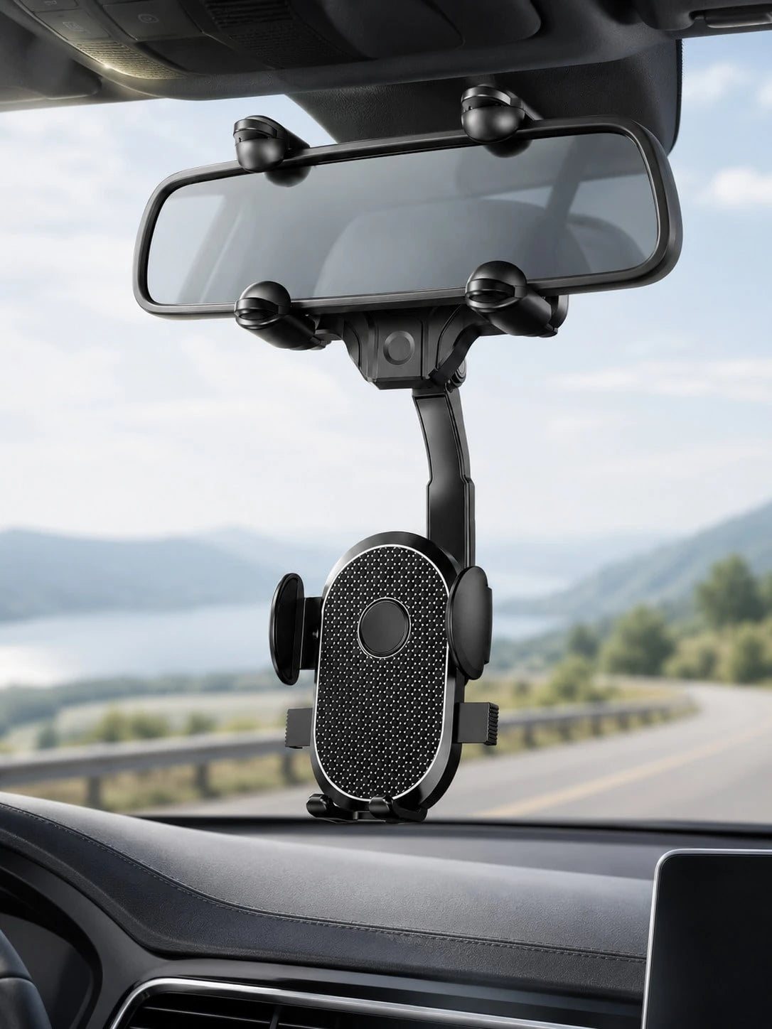 New Car Rearview Mirror Gravity Navigation Phone Holder- Universal Car Rearview Mirror Phone Mount, 360° Rotatable, One-Hand Operation, Fits 4.0"-7.0" Phones, Non-Obstructive Navigation Holder With G