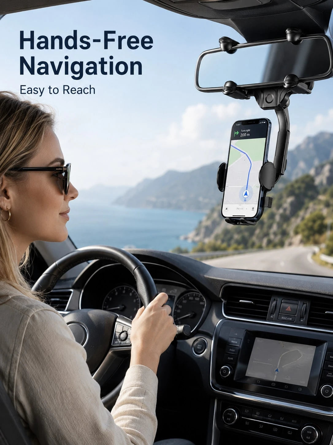 New Car Rearview Mirror Gravity Navigation Phone Holder- Universal Car Rearview Mirror Phone Mount, 360° Rotatable, One-Hand Operation, Fits 4.0"-7.0" Phones, Non-Obstructive Navigation Holder With G