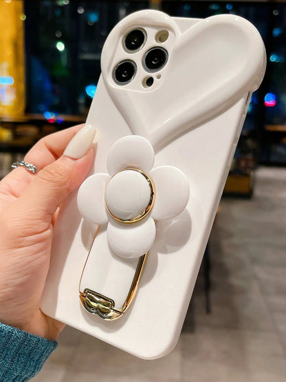New High-Quality Big Heart Windmill Bracket TPU Shockproof Phone Case Cover Compatible With IPhone 11/12/13/14/15/16/17 Pro Max
