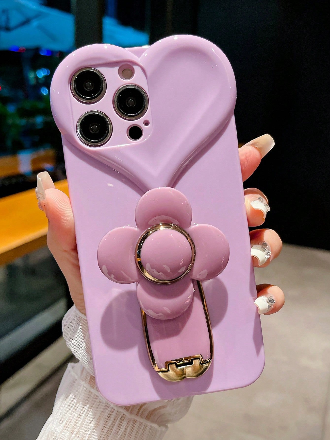 New High-Quality Big Heart Windmill Bracket TPU Shockproof Phone Case Cover Compatible With IPhone 11/12/13/14/15/16/17 Pro Max