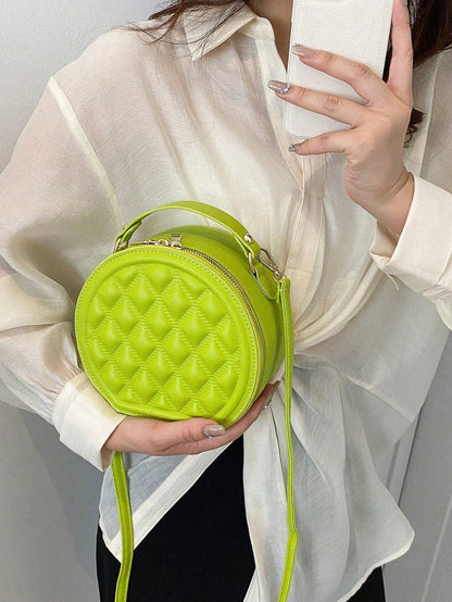 New Mini-Fashion Quilted Messenger Bag,Round Shoulder Bag,Women's Casual Handbag Purse,With Unique Texture Classic Appearance,For Daily Commuting Use