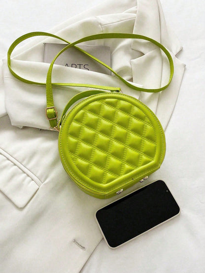 New Mini-Fashion Quilted Messenger Bag,Round Shoulder Bag,Women's Casual Handbag Purse,With Unique Texture Classic Appearance,For Daily Commuting Use