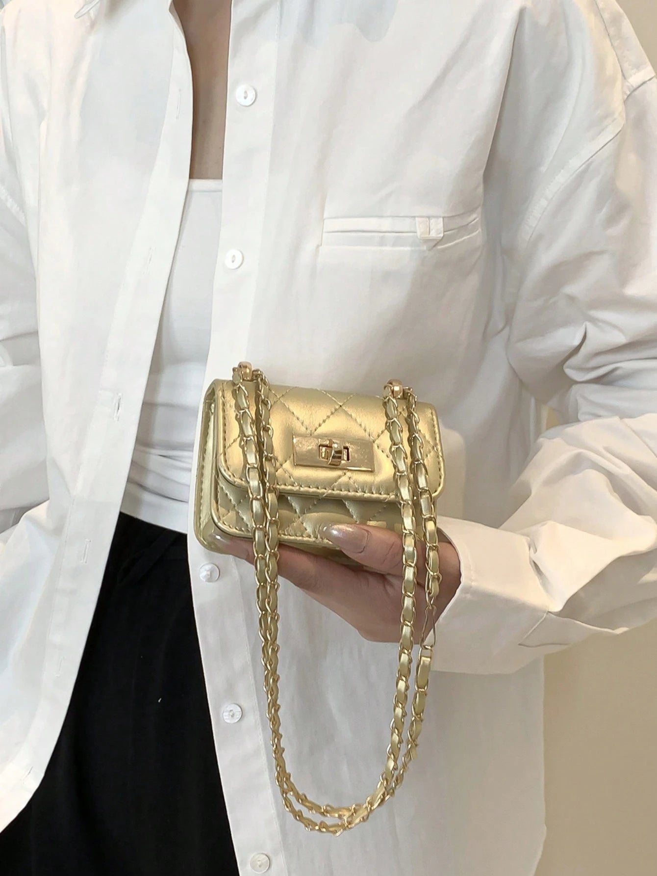New Mini Square Bag Women Handbag Diamond Pattern Stitching Shoulder Bag Woven Chain Bag Flip Small Bag Cute Diagonal Cross-Body Bag