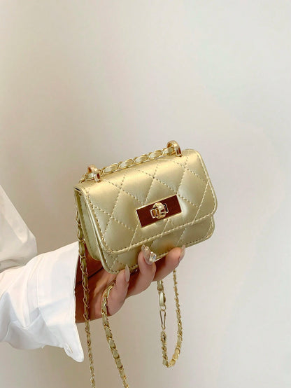 New Mini Square Bag Women Handbag Diamond Pattern Stitching Shoulder Bag Woven Chain Bag Flip Small Bag Cute Diagonal Cross-Body Bag