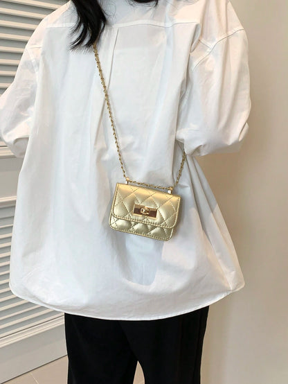 New Mini Square Bag Women Handbag Diamond Pattern Stitching Shoulder Bag Woven Chain Bag Flip Small Bag Cute Diagonal Cross-Body Bag