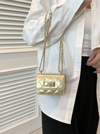 New Mini Square Bag Women Handbag Diamond Pattern Stitching Shoulder Bag Woven Chain Bag Flip Small Bag Cute Diagonal Cross-Body Bag