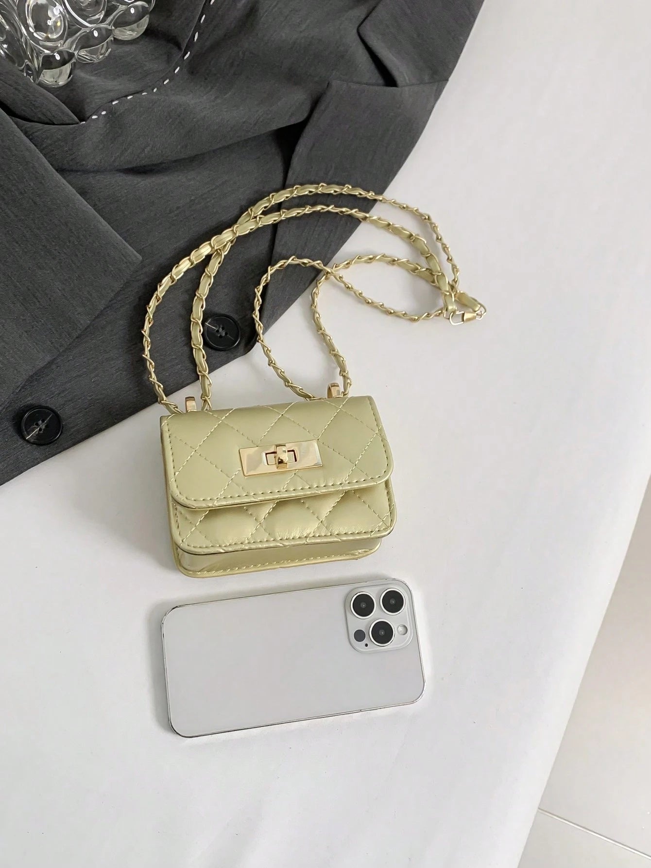 New Mini Square Bag Women Handbag Diamond Pattern Stitching Shoulder Bag Woven Chain Bag Flip Small Bag Cute Diagonal Cross-Body Bag
